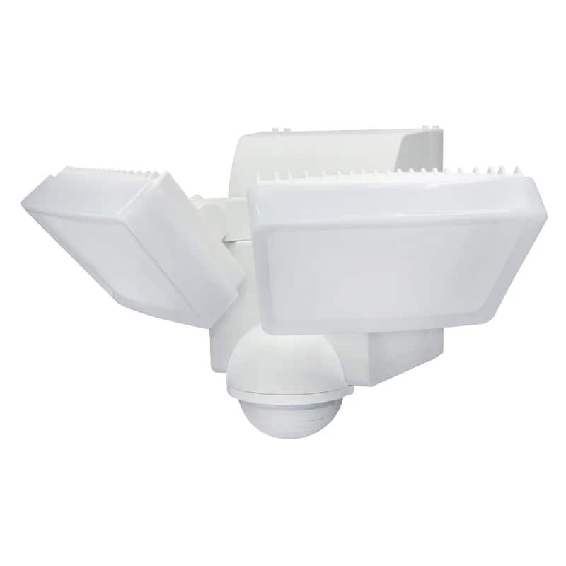 IQ America 800 Lumen Battery Operated LED Motion Security Flood Light Wall Eave Mount - White