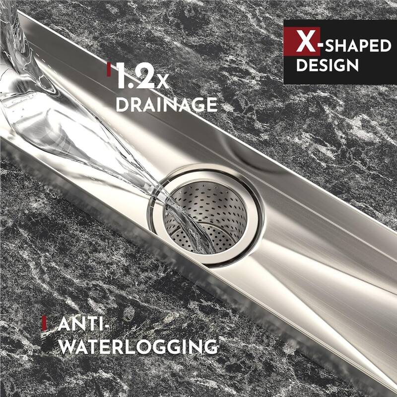 12-Inch Linear Shower Floor Drain, Square Hole Grate - 12 inch