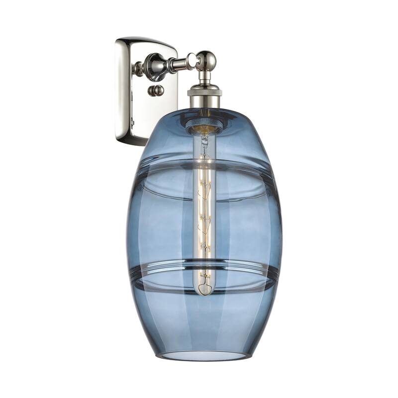 Innovations Lighting 516-1W-11-8 Vaz Sconce Vaz 11" Tall Wall Sconce - Polished Nickel / Princess Blue