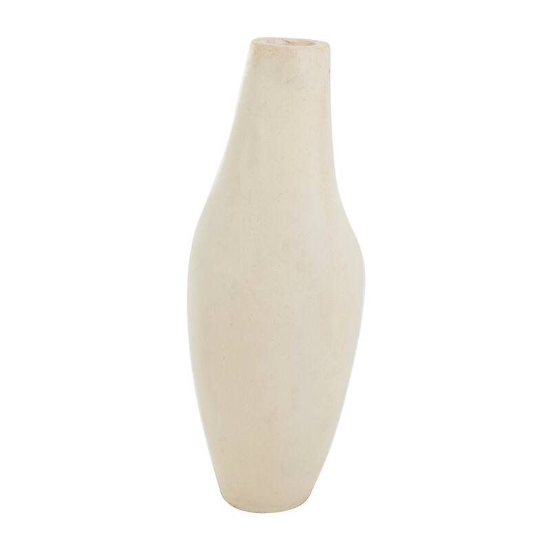 Beige Paper Mache Abstract Curved Vase with Handle