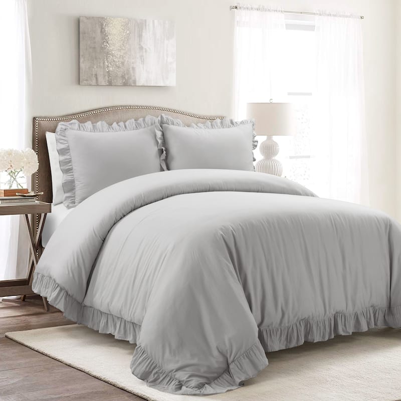 Lush Decor Reyna 3 Piece Cotton Duvet Set - Light Gray - Full - Queen