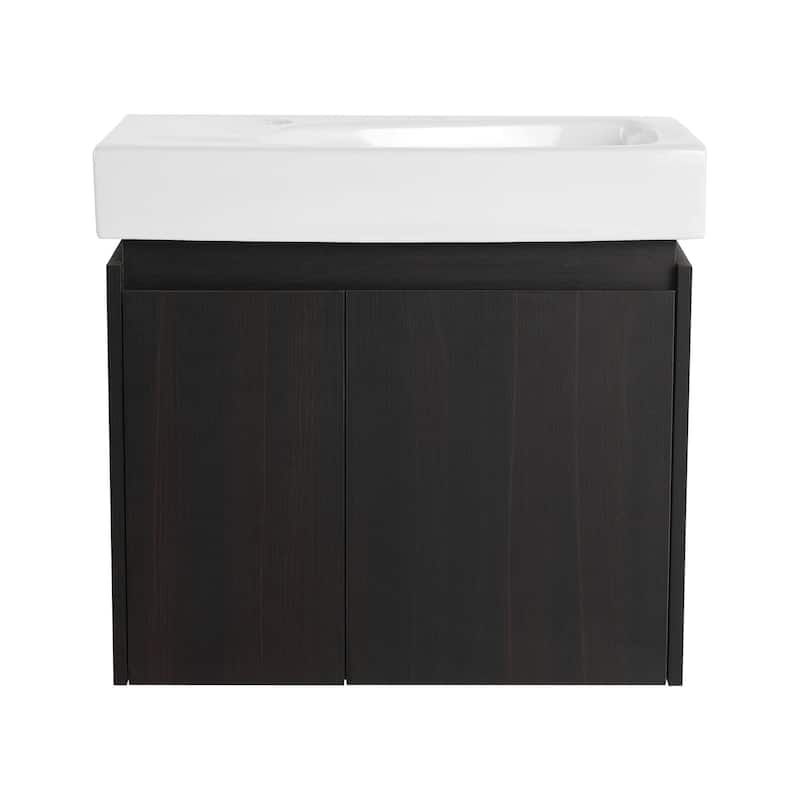 24 in. W Single Sink Wall-Mounted Bath Vanity with White Resin Top