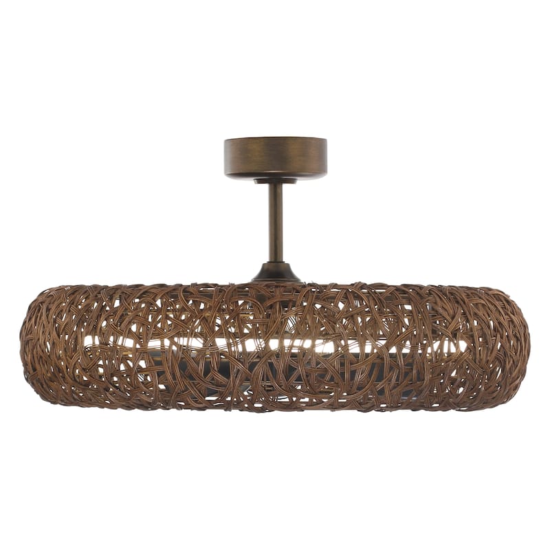 Perimost 35" Coastal Rattan 6-Speed Caged Ceiling Fan with Light and Remote