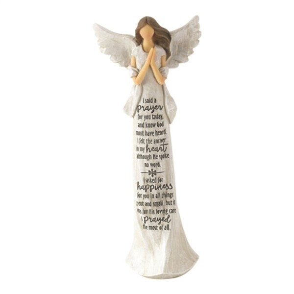 9" White and Beige Classical Style Poem Printed Religious Themed Angel Figurine - N/A