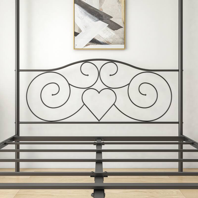 Canopy Metal Bed Frame with Vintage Style Headboard & Footboard ，Easy DIY Assembly All Parts Included