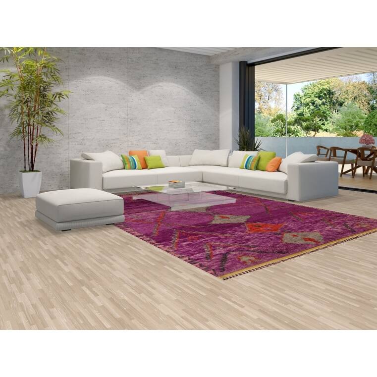 Purple Plush Moroccan Area Rug Handmade Wool Carpet - 8'11" x 12'8"