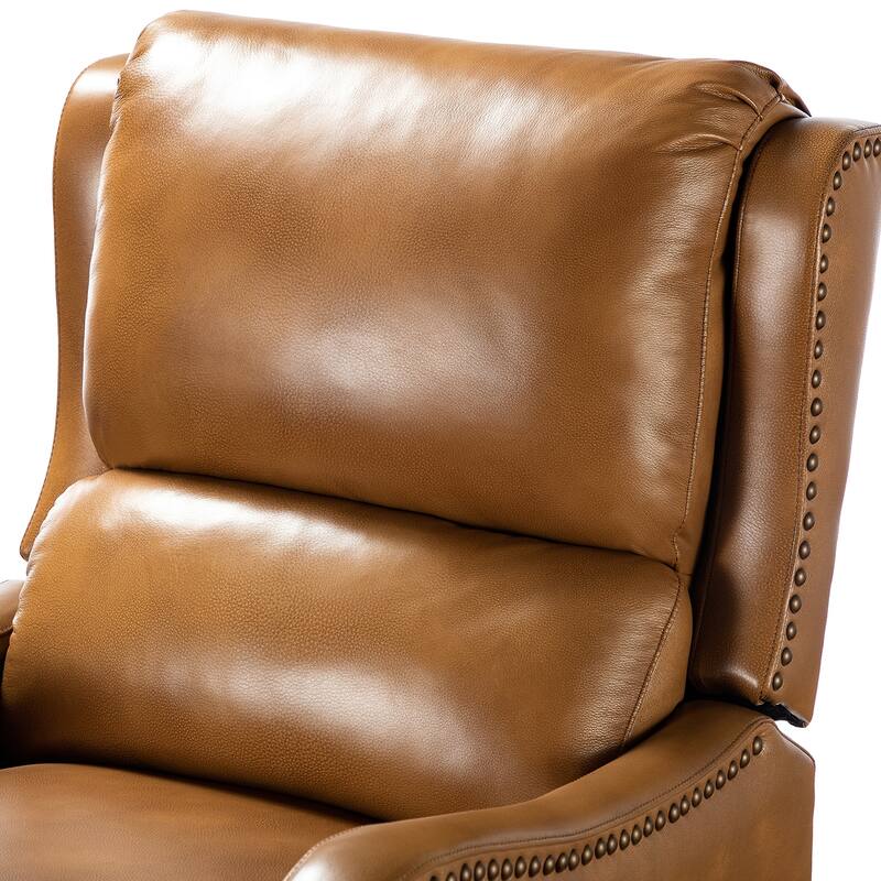 Brigida Cigar Genuine Leather Pushback Recliner with Nailhead Trim by HULALA HOME