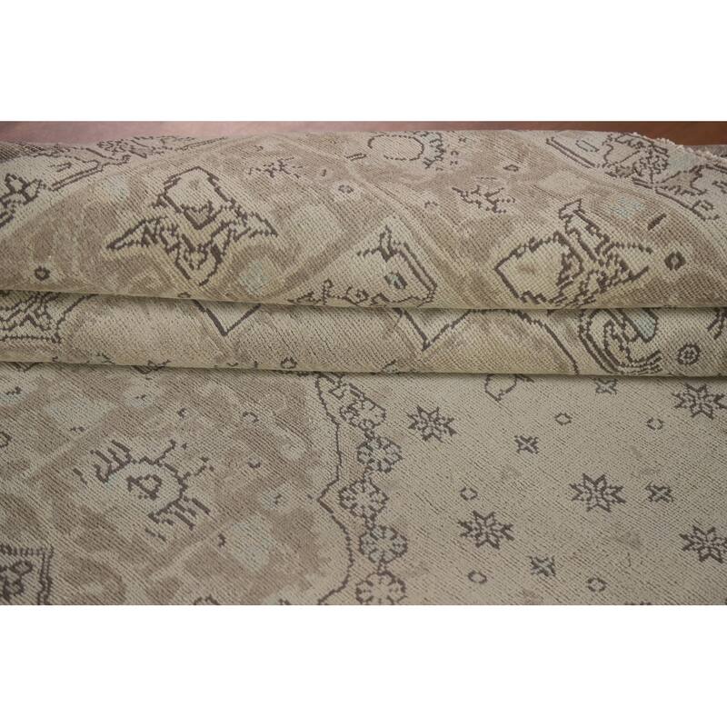 Hand Knotted Oriental 100% Wool Carpet Traditional Medallion Beige & Ivories Tabriz Area Rug - 9' 9'' X 6' 5''