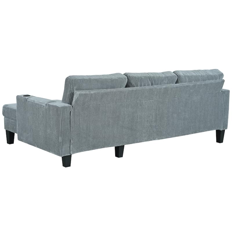 Reversible Sectional Sleeper Sofa, Gray Corduroy L-Shaped Couch with Storage, Cup Holders & USB Ports