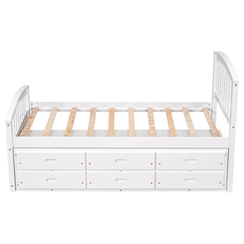 High-Quality Twin Platform Storage Bed with 6 Drawers, Pinewood Construction, Kids and Adults Use