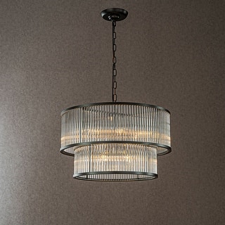 CraftHome Modern Glam Antique Bronze/Matte Black Glass Drum Flush Mount Contemporary Ceiling Light For Living Room Dining Room