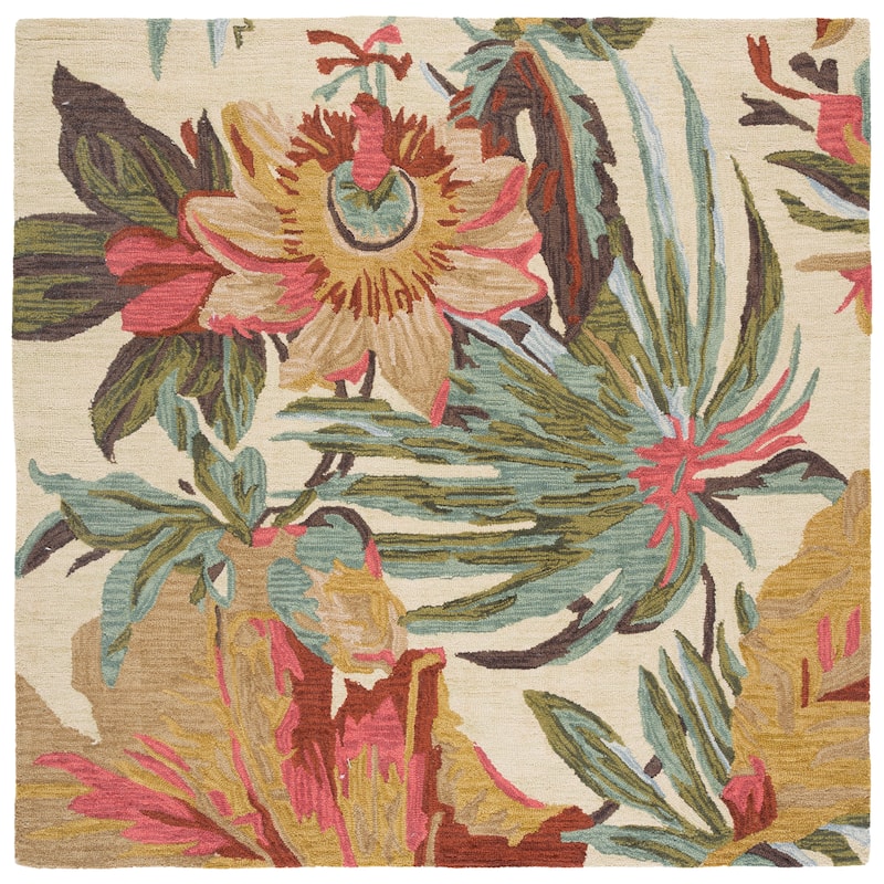 SAFAVIEH Handmade Jardin Kristell Country Floral Wool Rug - 7' Square - Ivory/Multi