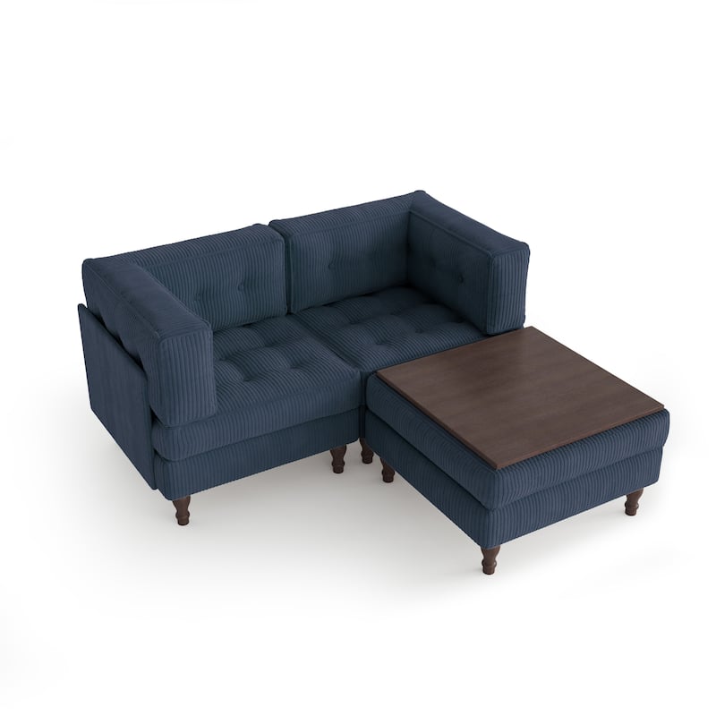 Corduroy Upholstered Modular Corner Sectional Sofa with Reversible Ottoman