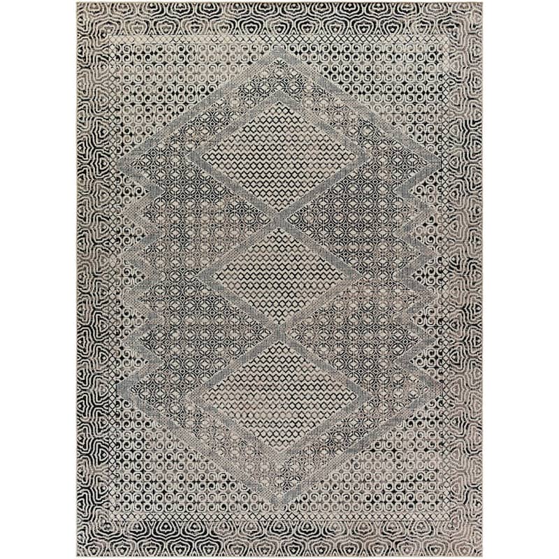 Hauteloom Consuelo Living Room, Bedroom Machine Washable Area Rug - Black, Gray, Light Gray - 7'10" x 10' - 7'10" x 10'