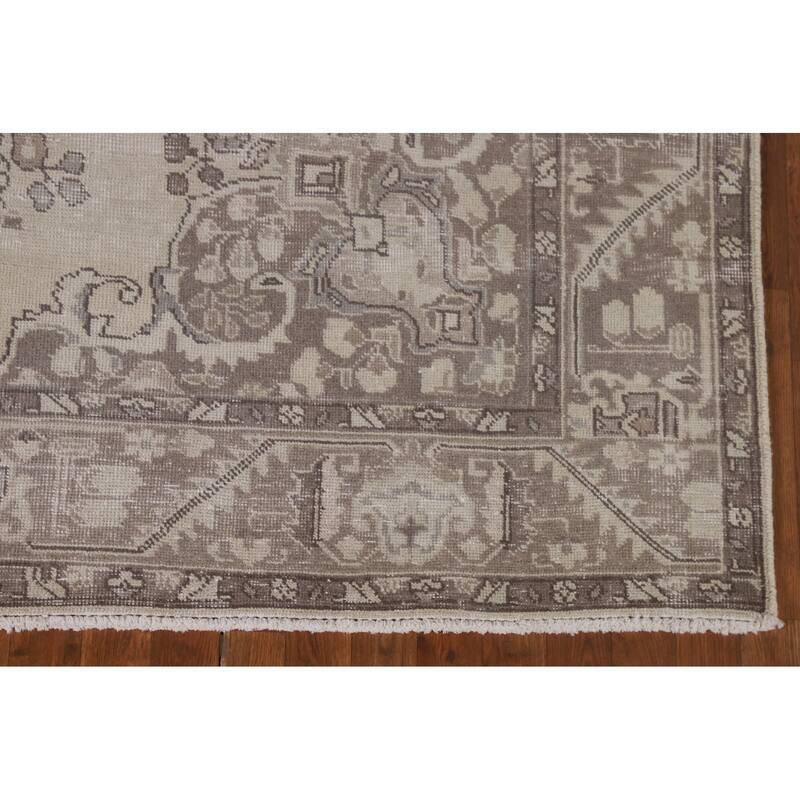 Distressed Tabriz Persian Vintage Area Rug Handmade Beige Wool Carpet - 6'7" x 9'6"