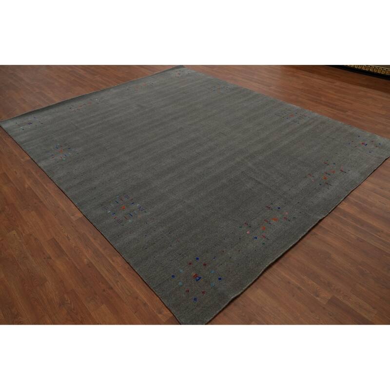 Hand Knotted Oriental 100% Wool Carpet Tribal Animal Pictorial Greys & Charcoal Gabbeh Area Rug - 10' 1'' X 8' 3''