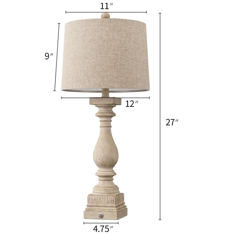 27" Farmhouse Table Lamp Set of 2 with USB A and C