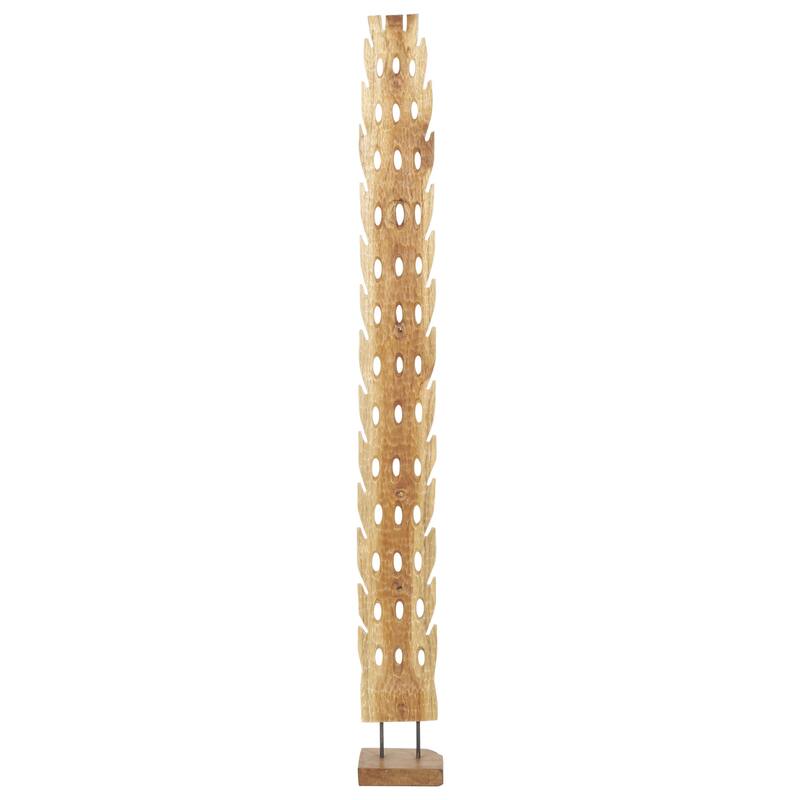 Teak Wood Abstract Handmade Tall Floor Cutout Post Decorative Sculpture with Live Edge Base - Brown - Roche River Decor