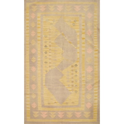 Hand Woven Oriental 100% Wool Carpet Southwestern Tribal Yellow & Gold Kilim Area Rug - 4' 10'' X 3' 4''
