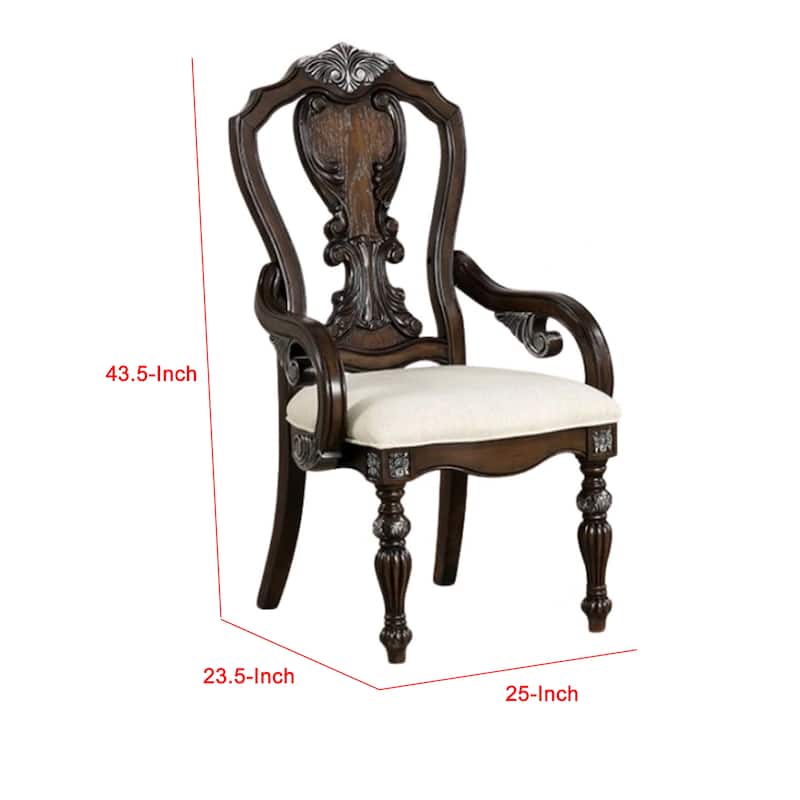 Naddy Dining Armchair Set of 2, Ornate Corbels, Dark Brown Solid Wood