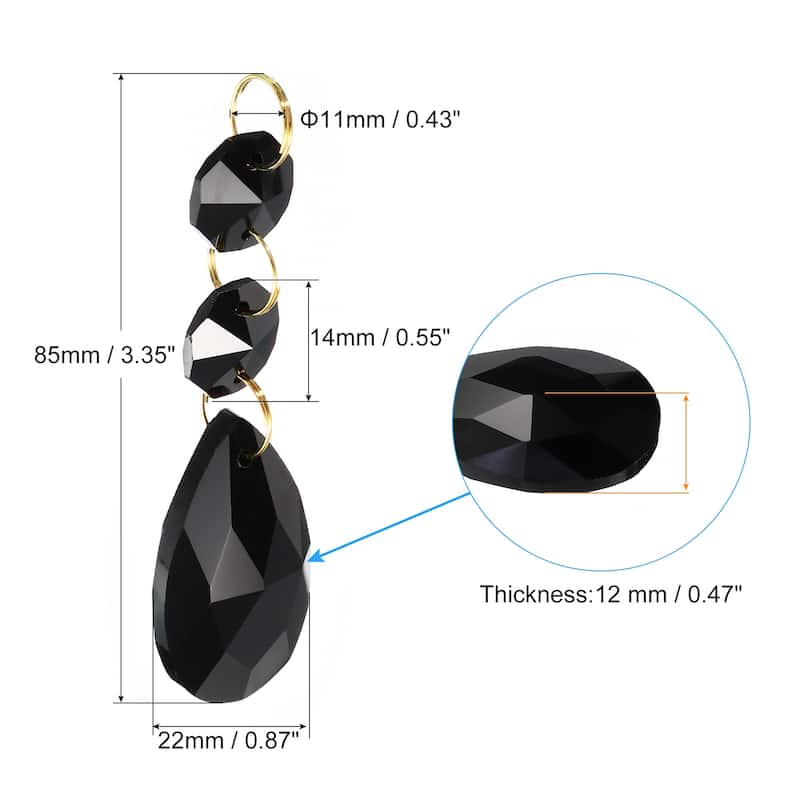5Pcs 38mm Clear Crystal Teardrop w 14mm Octagonal Bead for Chandeliers - Black
