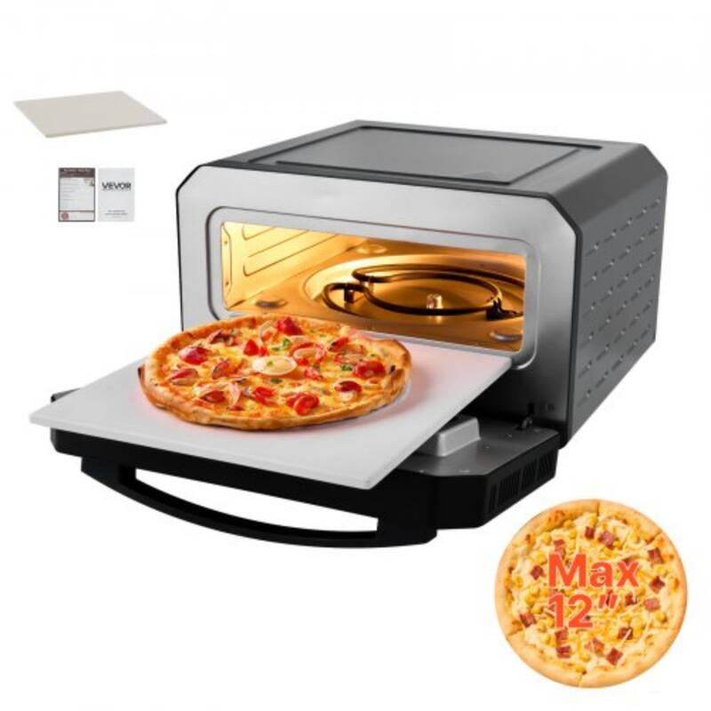Black 12-Inch Electric Pizza Oven 1700W with 5 Preset Modes - 7.48 L x 8.46 W x 8.46 W in.