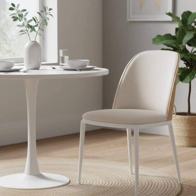 Tule Modern Leather or Fabric Upholstered Accent Dining Chair with White Metal Legs for Home, Cafe, or Restaurant