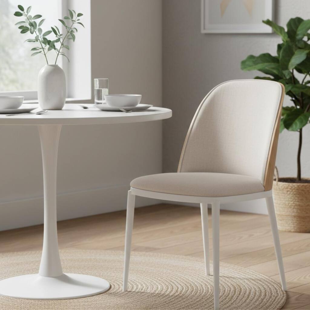 Tule Modern Leather or Fabric Upholstered Accent Dining Chair with White Metal Legs for Home, Cafe, or Restaurant