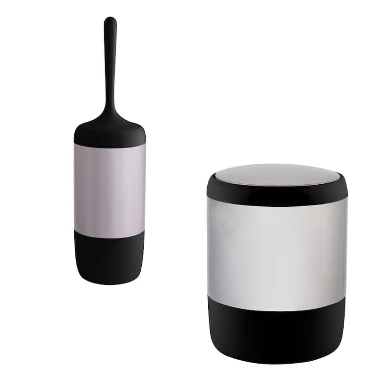 Bath Bliss Smooth Matte Stainless Waist Bin and Toilet Brush - Black - 7.9" x 7.9" x 9.8", 4.7"x 4.7"x 16.5"