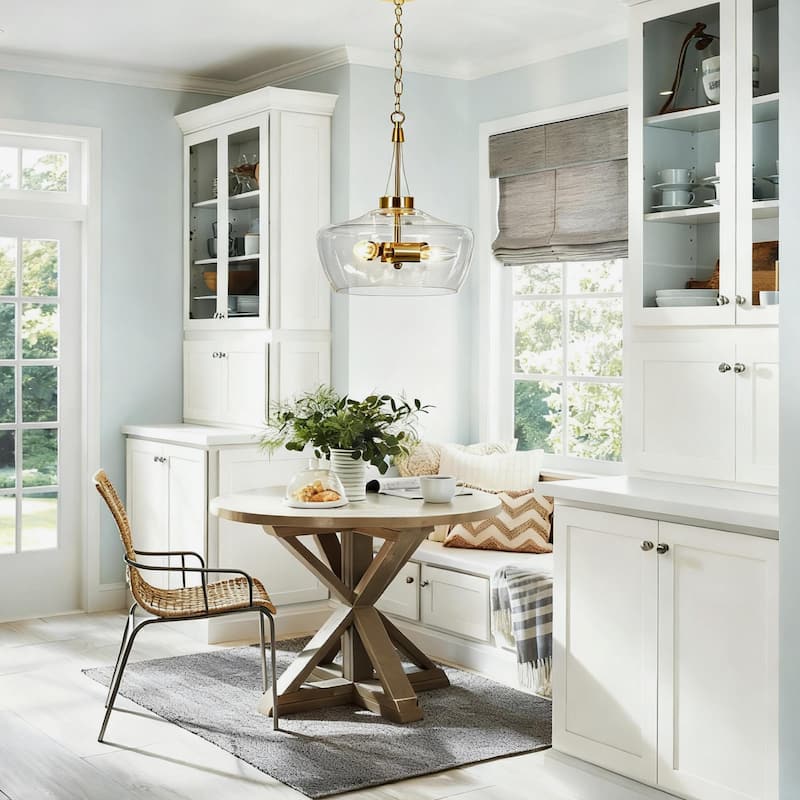 Zelena Modern Farmhouse Gold Chandelier Glass Drum Pendant Light for Dining Room