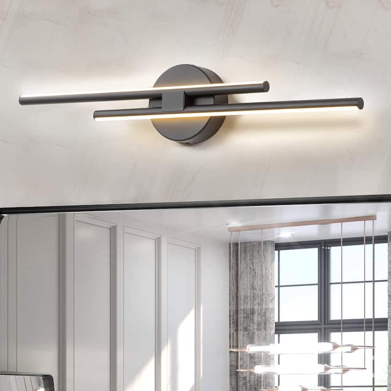 Minimalist 2-Light Dimmable LED Vanity Light Linear Metal Wall Sconce - 23.6 inches - Black/Warm White