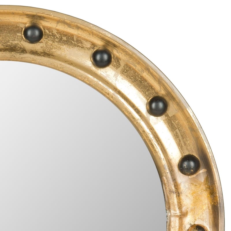 SAFAVIEH Voinea Nailhead Antique Gold 27-inch Round Decorative Mirror - 26.5" x 1.8" x 26.5" - 27Wx2Dx27H