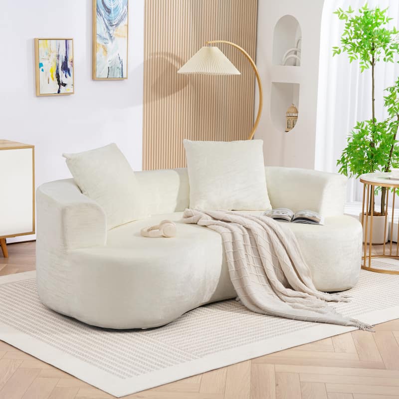 XINMICS 78.74'' Modern Sectional Sofa, 2-Seater Chenille Sofa with 2 Pillows, U-Shape Foam Sofa No Assembly Required - Beige