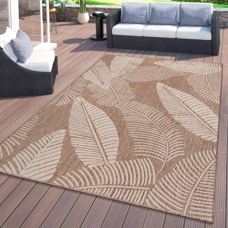World Rug Gallery Distressed Palm Leaves Textured Flat Weave Indoor/Outdoor Area Rug