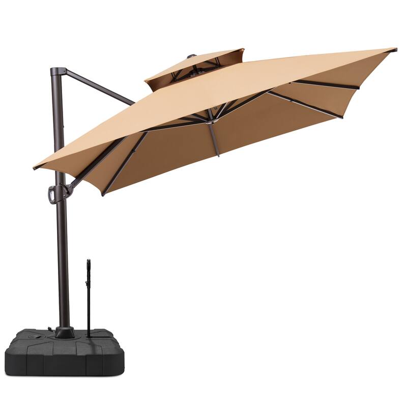 13 x 10ft Outdoor Patio Cantilever Offset Umbrella with Base - Tan