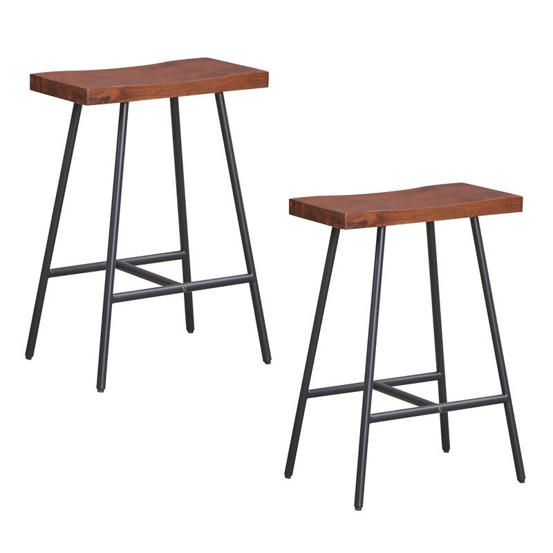 Gymax Saddle-Seat Bar Stool 2 Set Counter Height Bar Stools w/ Curved - Counter Height - Brown - Set of 2