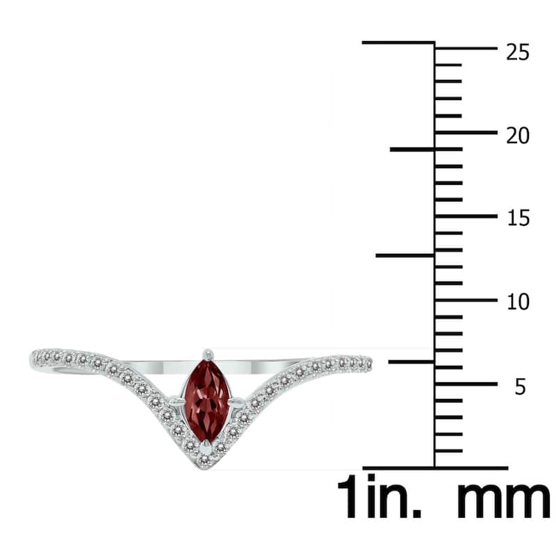 Marquee Jewels 1/4 Carat TW Garnet and Diamond V Shape Ring in 10K White Gold