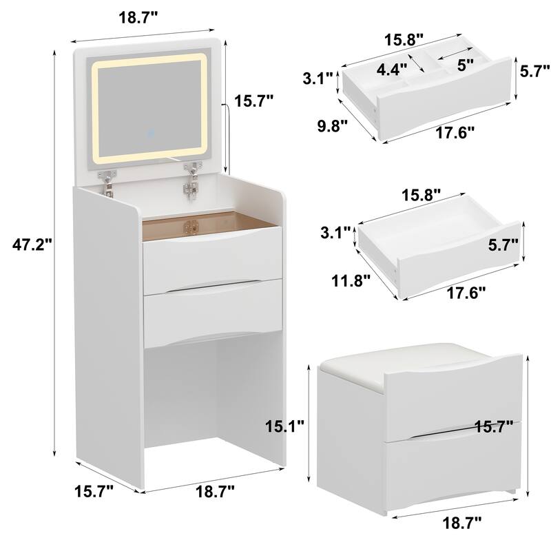 Makeup Vanity Table with Stool and LED Mirror 3-Color Lighting