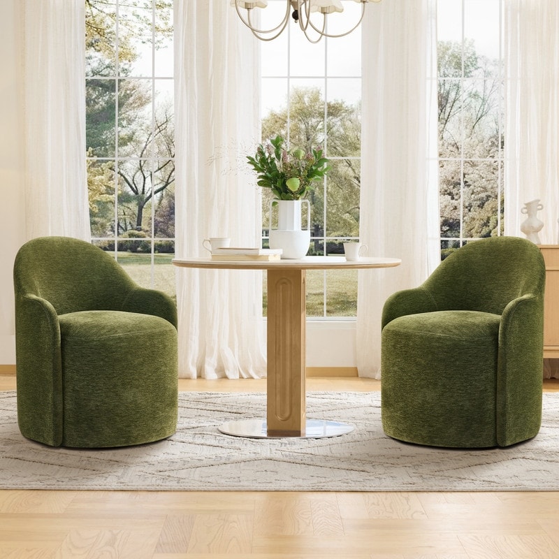 Modern Swivel Dining Chair with Hidden Wheels & Arm