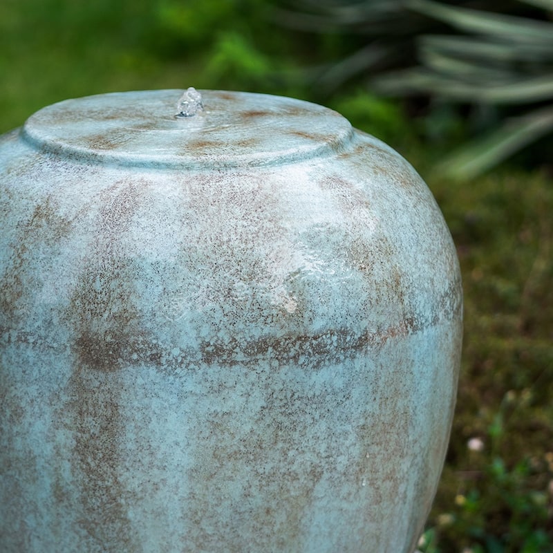 19.5x19.5x32.5" Heavy Outdoor Cement Fountain Antique Blue, Cute Unique Urn Design Water feature For Home Garden, Lawn