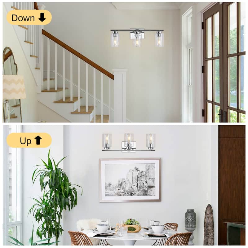 3-Light Wall Lights, Cylinder Bathroom Vanity Lights Glass Hallway Wall Sconces for Dining Room Living Room - W22.83"x H8.46"