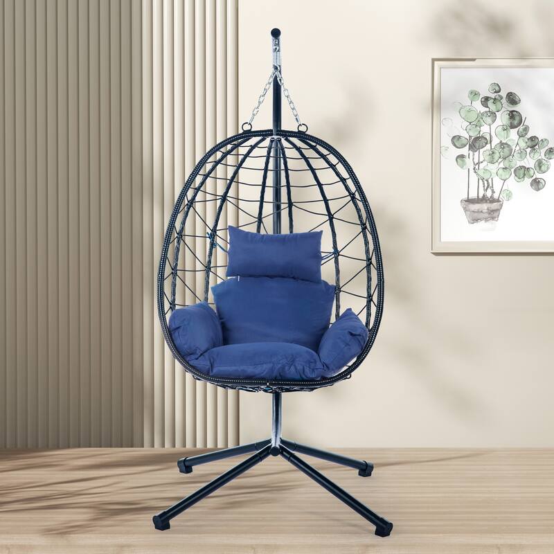 Rattan Swing Chair Hanging Chair with Anti-Slip & Anti-Floor Scratch, Egg Chair with Adjustable Position Pillow