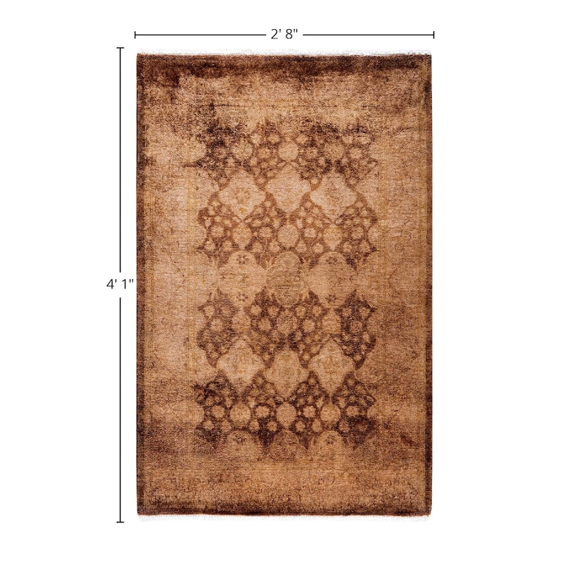 Fine Vibrance One-of-a-Kind Hand-Knotted Runner Rug - Brown, 2' 8" x 4' 1" - 2' 8" x 4' 1"