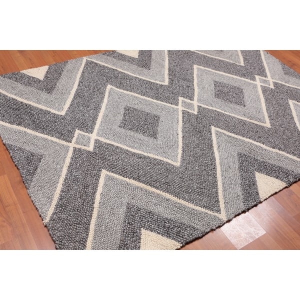 Hand Made Geometric Grey Ivory Area Rug Wool Modern Contemporary Oriental Area Rug 5x7 5 3 X 7 6 Overstock 31523609