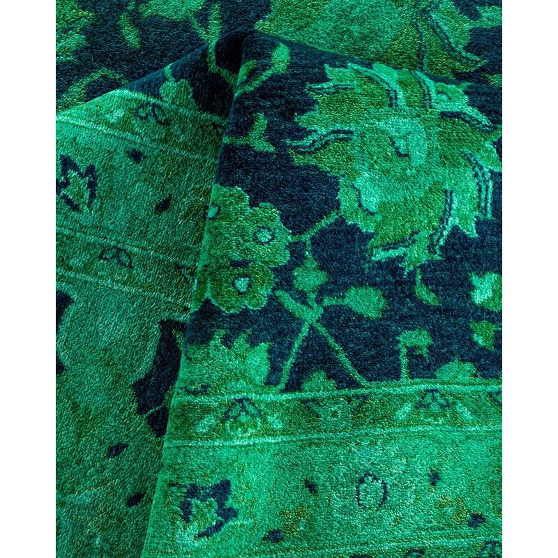 Overton Hand Knotted Wool Vintage Inspired Modern Contemporary Overdyed Green Area Rug - 10' 2" x 14' 4"