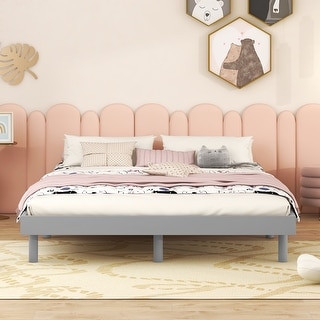 Wooden Full Platform Bed Frame for Kids Teens Adults, Full Size Bedframe with Solid Wood Slats Support, Not Included Headboard