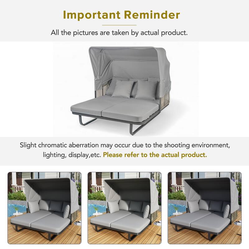 Outdoor 57" Rattan Daybed Sunbed with Retractable Canopy & Pillows