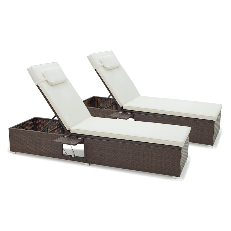 Gymax Chaise Lounge Set of 2 w/ 6-level Backrest Comfy Seat Cushion & - White