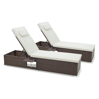 Gymax Chaise Lounge Set of 2 w/ 6-level Backrest Comfy Seat Cushion &