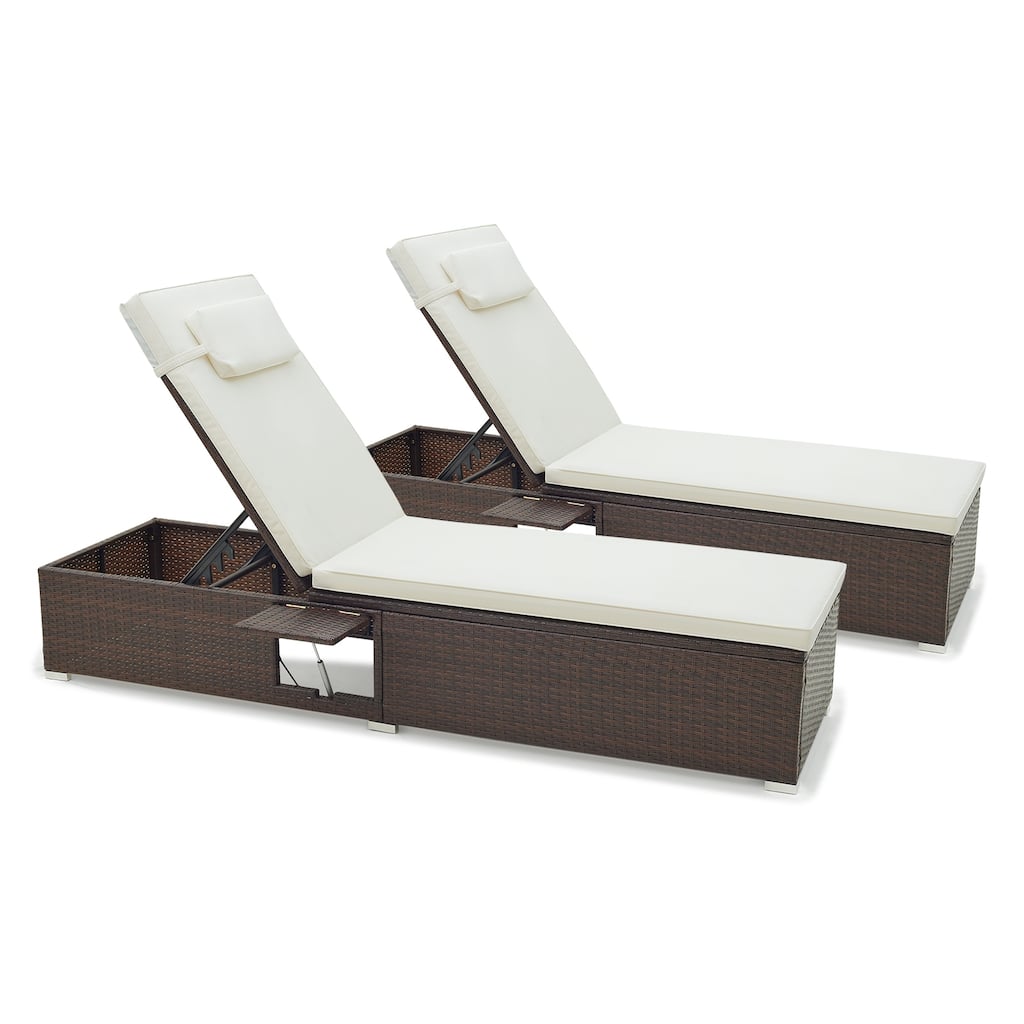 Gymax Chaise Lounge Set of 2 w/ 6-level Backrest Comfy Seat Cushion &